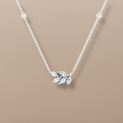 18ct White gold diamond leaf necklace 1ct marquise cut