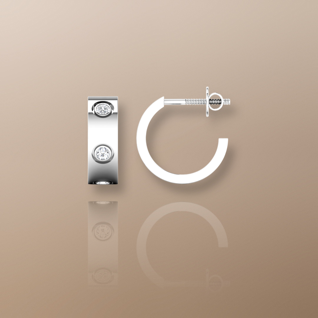 18ct white gold diamond earrings, half hoop diamond earrings, round-cut diamond earrings, high-quality diamond earrings, elegant diamond earrings, sophisticated diamond earrings