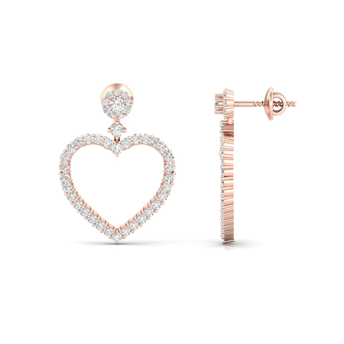  18ct Rose Gold Diamond Twin Heart Earrings, 0.85ct Diamonds, Romantic Design