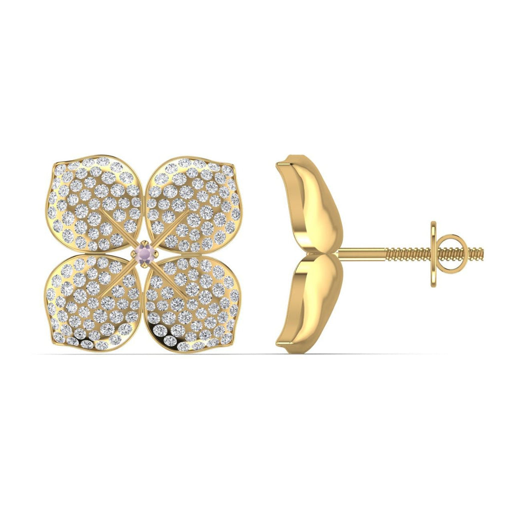 Floral inspired diamond stud earrings yellow gold