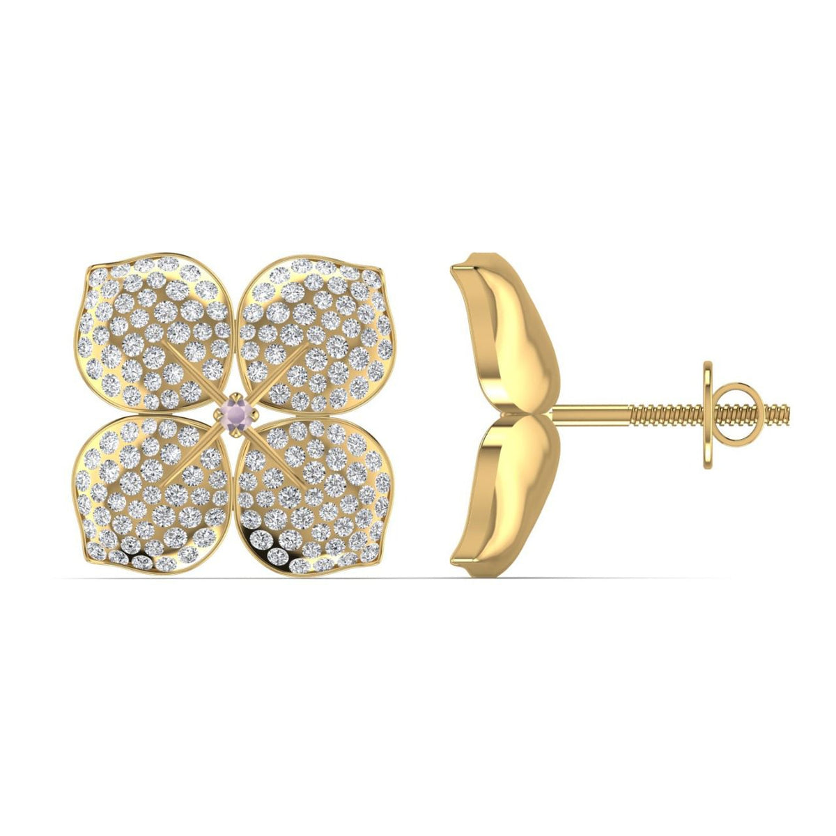 Floral inspired diamond stud earrings yellow gold
