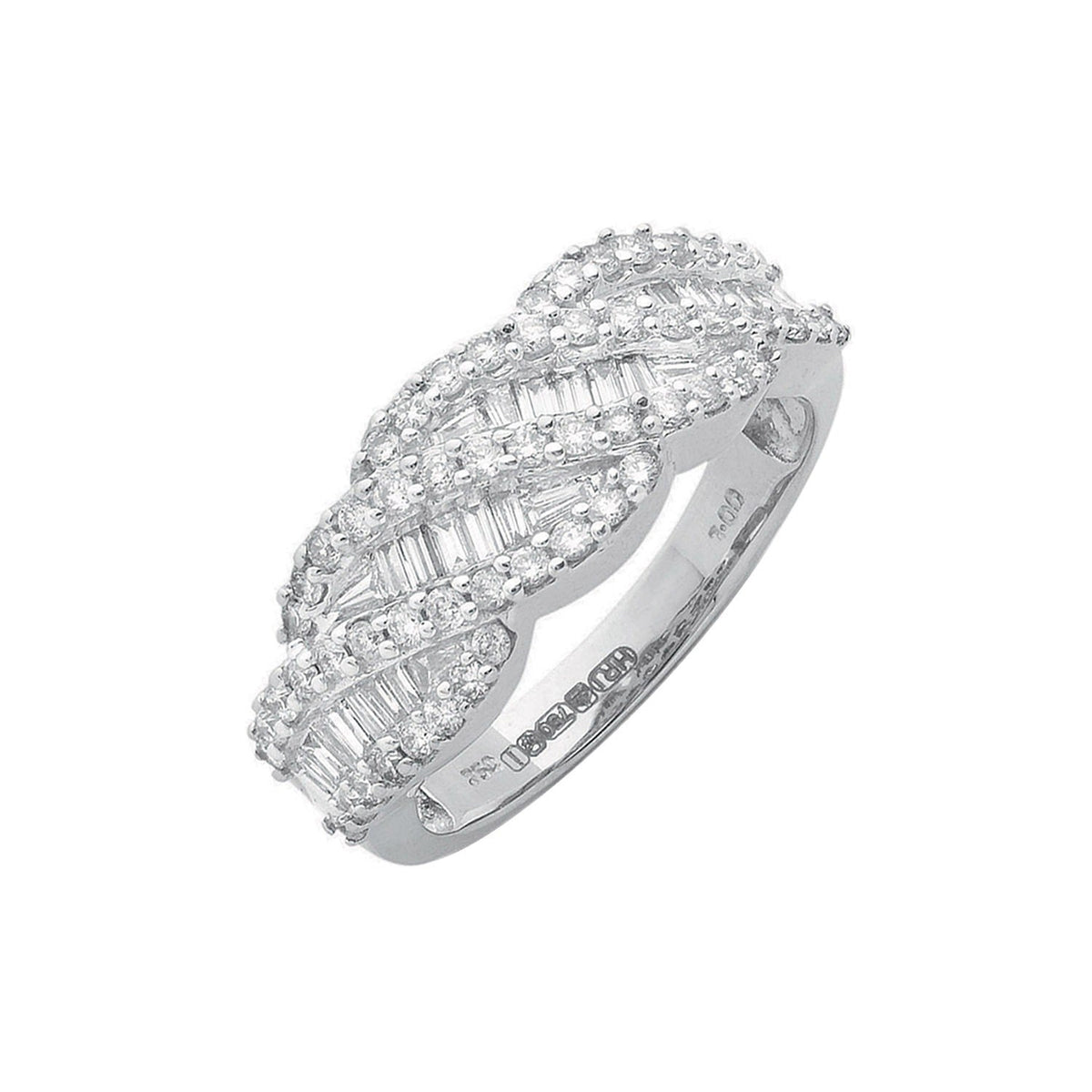 18ct White Gold 1.00ctw Brilliant & Baguette Cut Diamond Crossover Ring