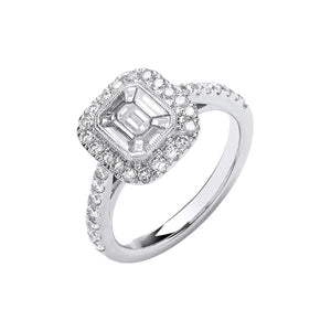 18ct WG 1.00ct Emerald Cut Style Halo Style Ring