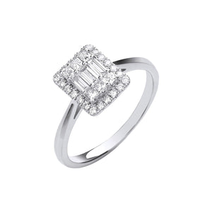 18ct White Gold 0.50ctw Rectangular Halo Style Ring