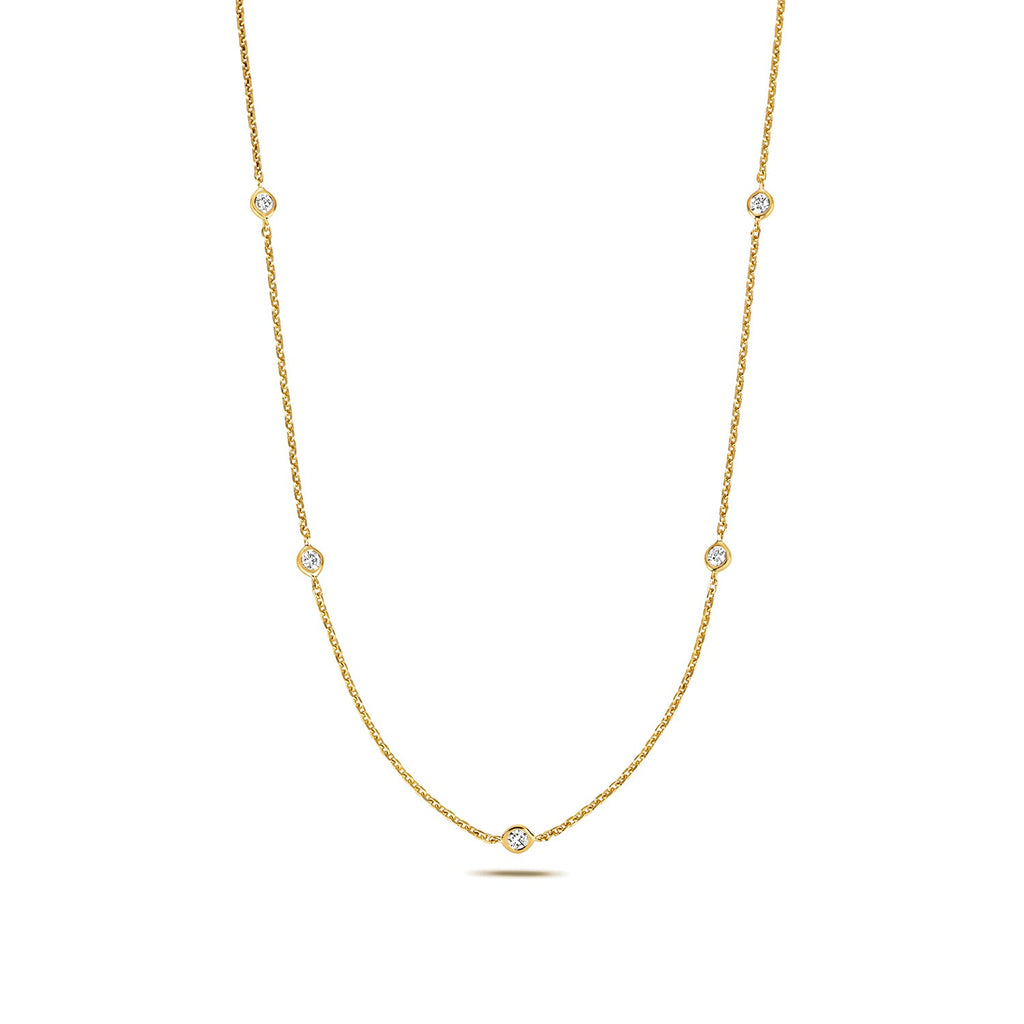 DIAMOND Necklace Station Chain IN 18CT Yellow GOLD