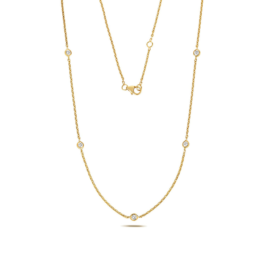 Elegant diamond station chain necklace in 18ct yellow gold