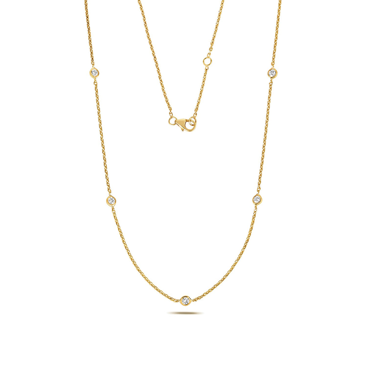Elegant diamond station chain necklace in 18ct yellow gold
