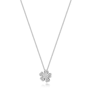 DIAMOND Clover FLOWER NECKLACE IN 18CT WHITE GOLD