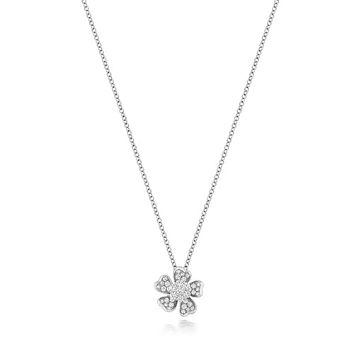 Collier trèfle en diamants et or blanc 18 carats