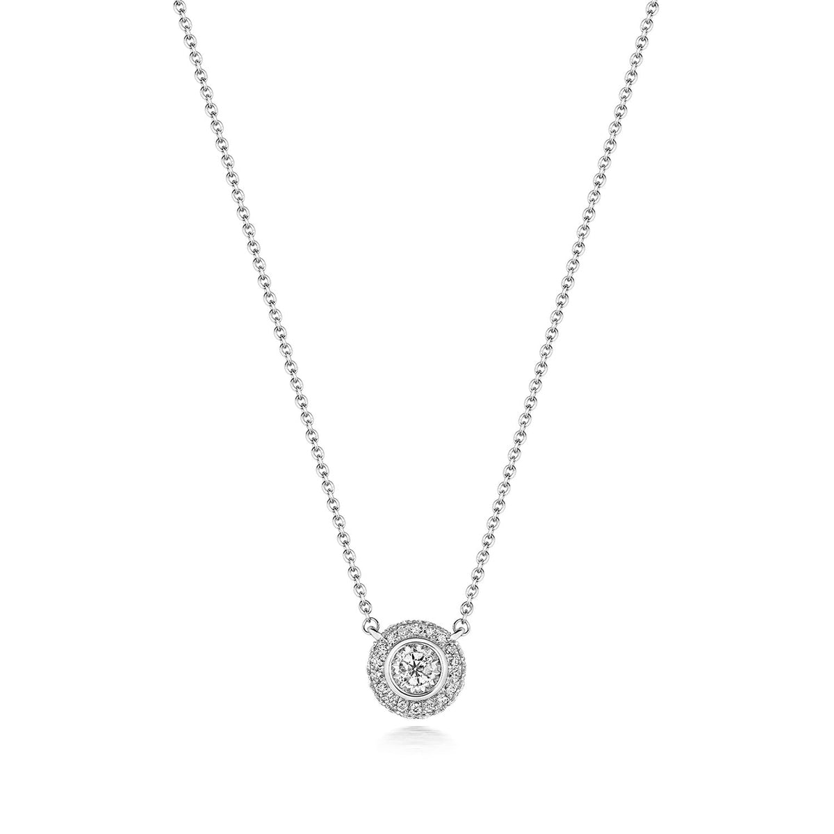 Collier en or blanc 18 carats serti de diamants ronds sertis d'un halo de 0,30 ct