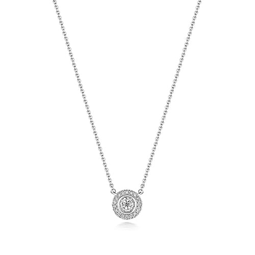 Collier en or blanc 18 carats serti de diamants ronds sertis d'un halo de 0,30 ct