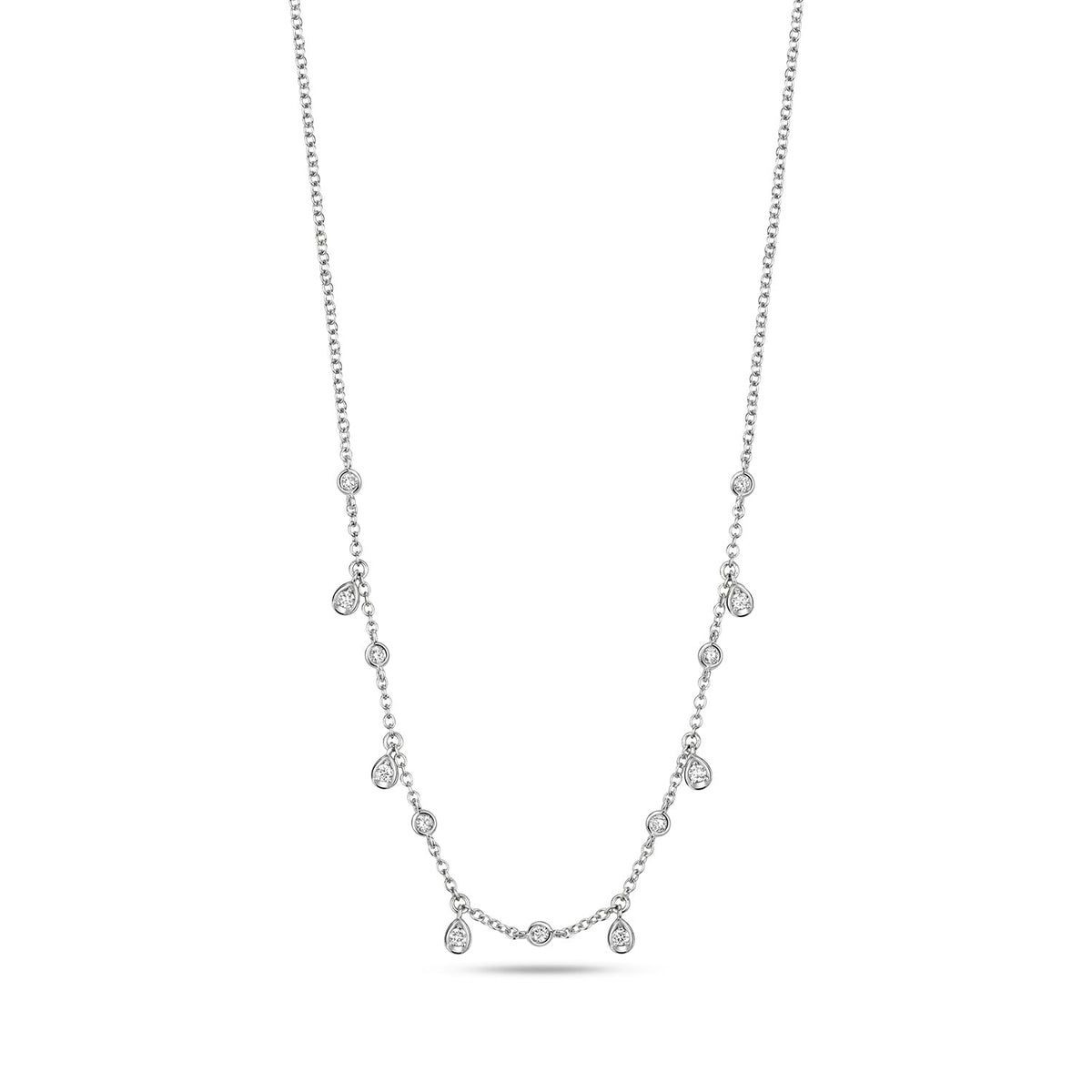 Collier en diamant avec breloques en forme de larme et en or blanc 18 carats