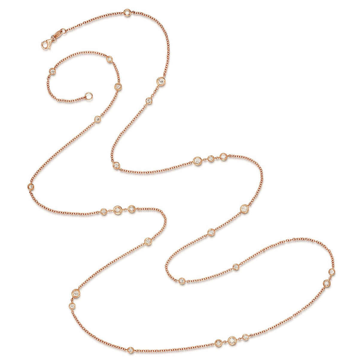 Collier en or rose 18 carats, chaîne longue sertie de diamants 1,85 ct, vendu au mètre, 2 carats