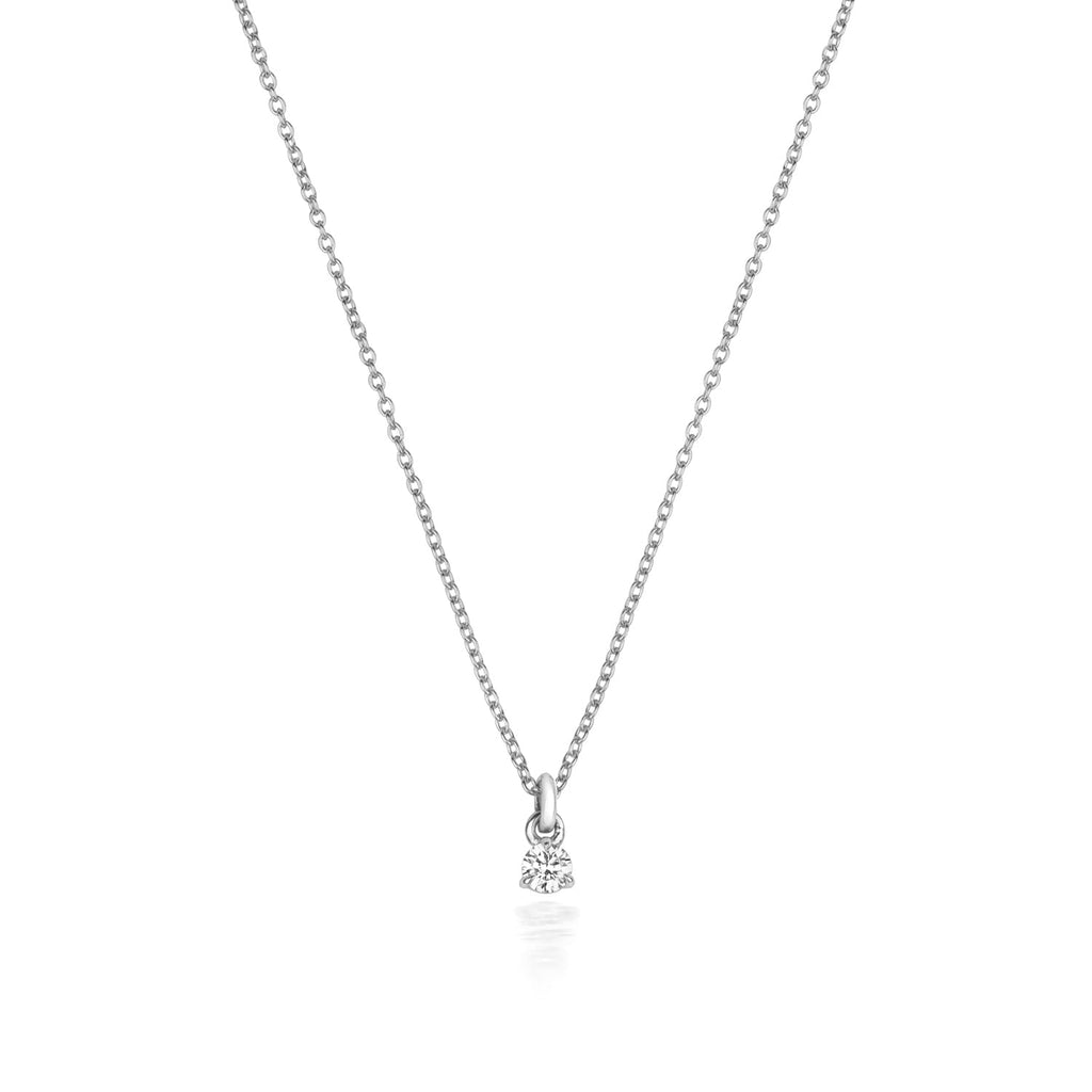 Solitär-Diamant-Dreikrallen-Halskette aus 18-karätigem Weißgold