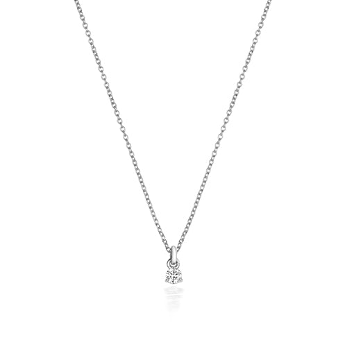 Collier solitaire en or blanc 18 carats serti de diamants et monté sur trois griffes.