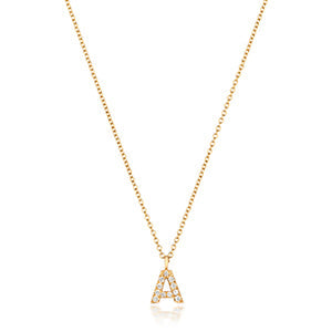 Collier Cervin Blanc en or 18 carats avec initiale en diamant et pendentif A