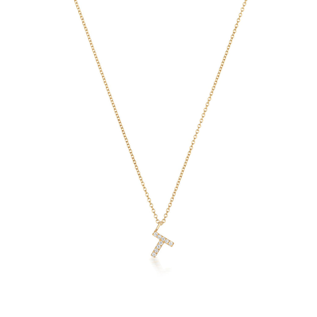 Cervin Blanc YELLOW GOLD DIAMOND INITIAL T NECKLACE IN 18CT GOLD