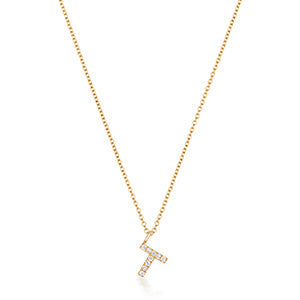Cervin Blanc YELLOW GOLD DIAMOND INITIAL T NECKLACE IN 18CT GOLD