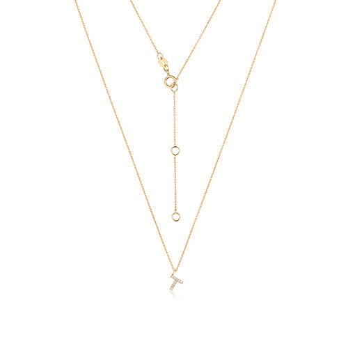 Collier Cervin Blanc en or jaune 18 carats avec initiale T et diamants