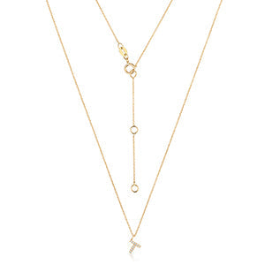 Collier Cervin Blanc en or jaune 18 carats avec initiale T et diamants
