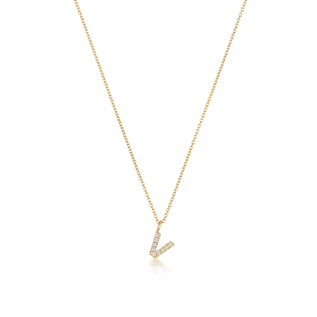 Cervin Blanc YELLOW GOLD DIAMOND INITIAL V NECKLACE IN 18CT GOLD