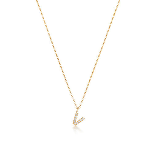 Collier Cervin Blanc en or jaune 18 carats avec initiale en V et diamants