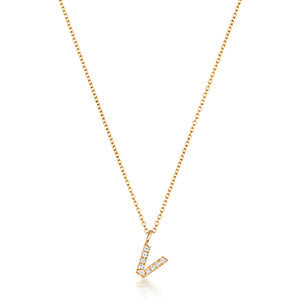 Cervin Blanc YELLOW GOLD DIAMOND INITIAL V NECKLACE IN 18CT GOLD
