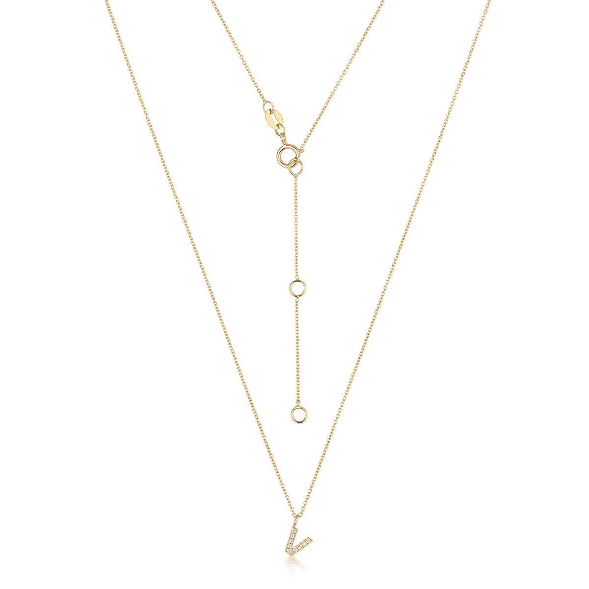 Collier Cervin Blanc en or jaune 18 carats avec initiale en V et diamants