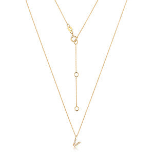 Collier Cervin Blanc en or jaune 18 carats avec initiale en V et diamants