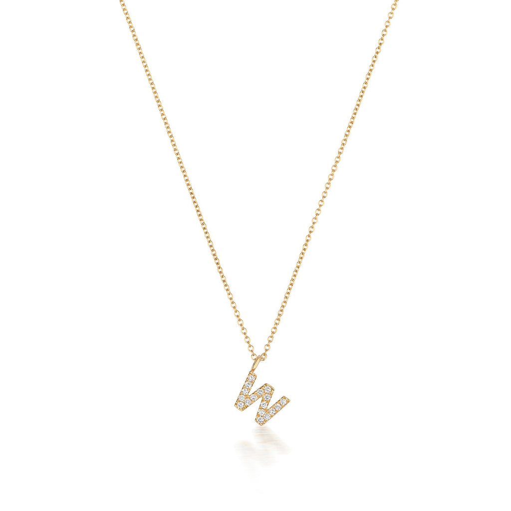 Collier Cervin Blanc en or jaune 18 carats avec initiale W et diamants