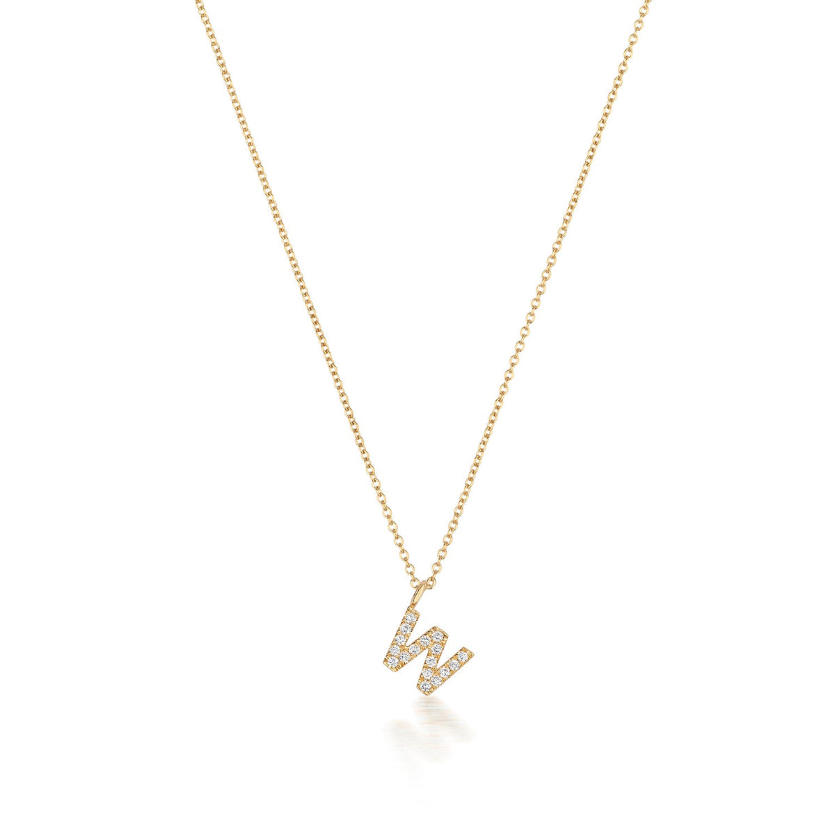 Collier Cervin Blanc en or jaune 18 carats avec initiale W et diamants