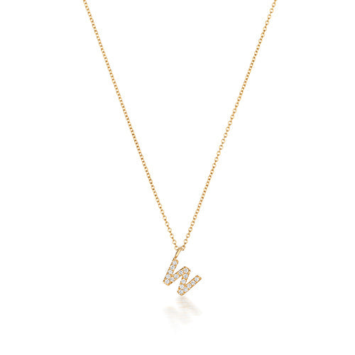 Collier Cervin Blanc en or jaune 18 carats avec initiale W et diamants