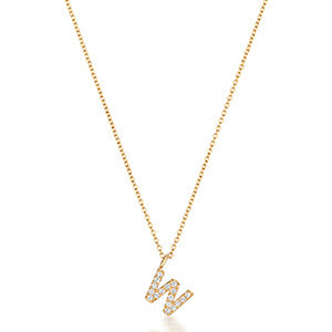 Collier Cervin Blanc en or jaune 18 carats avec initiale W et diamants