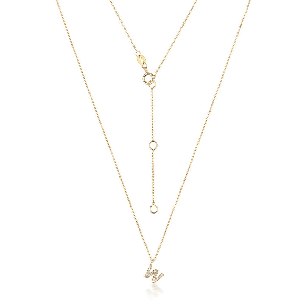 Collier Cervin Blanc en or jaune 18 carats avec initiale W et diamants