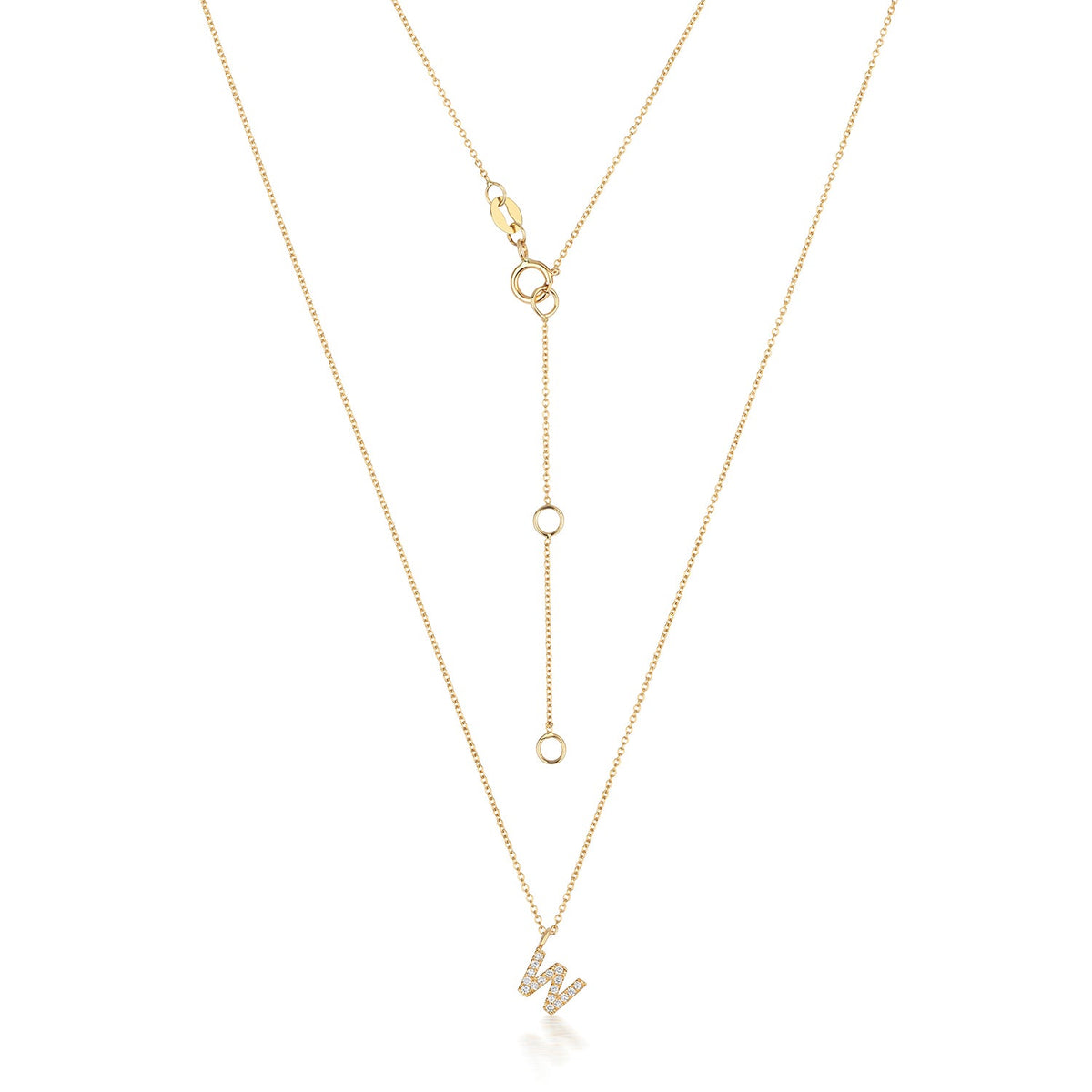 Collier Cervin Blanc en or jaune 18 carats avec initiale W et diamants
