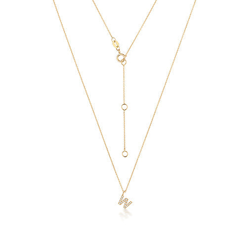 Collier Cervin Blanc en or jaune 18 carats avec initiale W et diamants