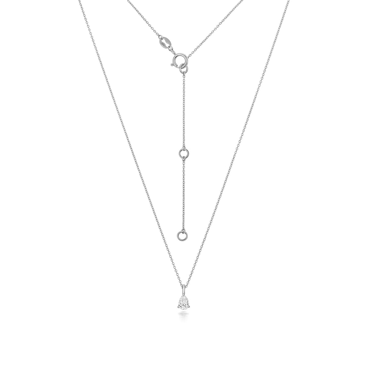 Collier en or blanc 18 carats serti de diamants en forme de poire