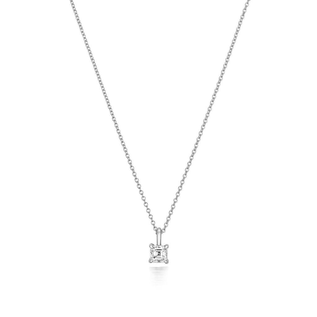Diamant-Asscher-Schliff-Halskette aus 18-karätigem Weißgold