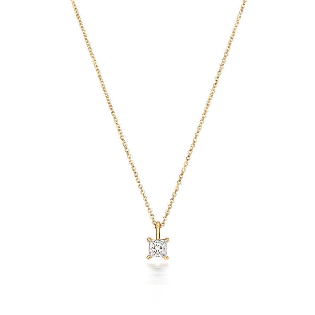 Diamant-Prinzessschliff-Halskette aus 18-karätigem Gold