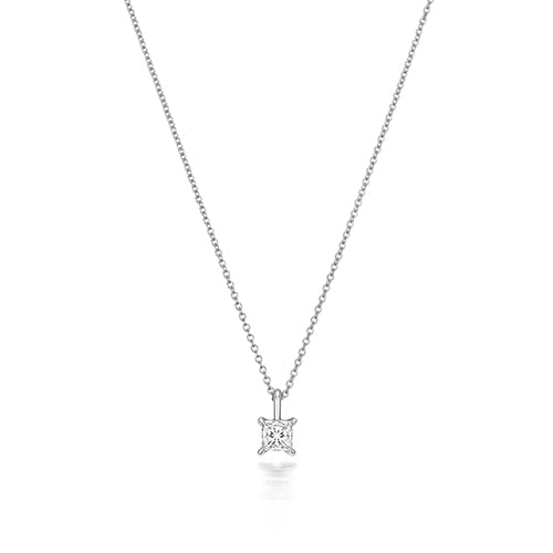 Collier en or blanc 18 carats serti de diamants taille princesse