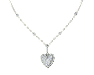 White gold heart necklace, scatter diamond chain 
