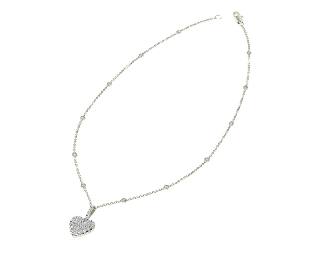 White Gold Heart Necklace with scatter Diamond chain