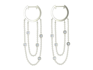 White gold double chain hoop earrings 