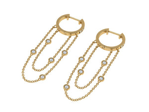 Yellow gold double chain hoop earrings 