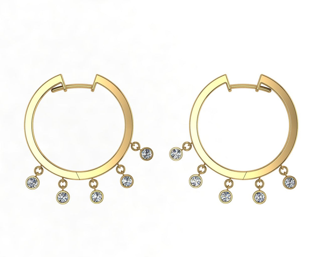 Dewdrop Diamond Hoops Earrings in 18ct Yellow Gold