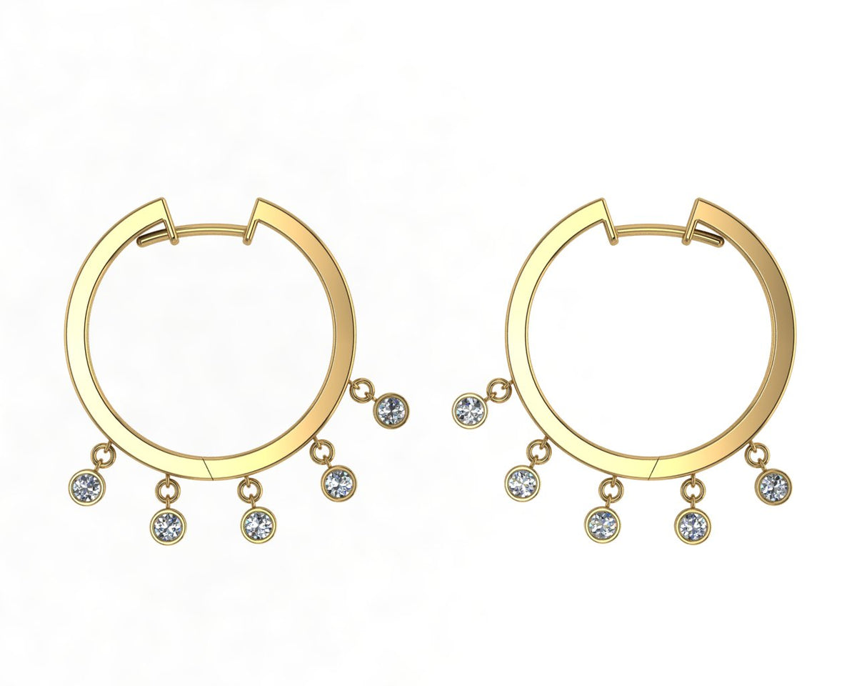 Dewdrop Diamond Hoops Earrings in 18ct Yellow Gold