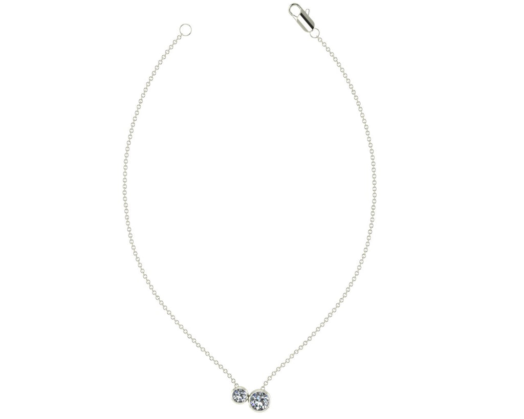 White gold diamond necklace, two stone pendant 