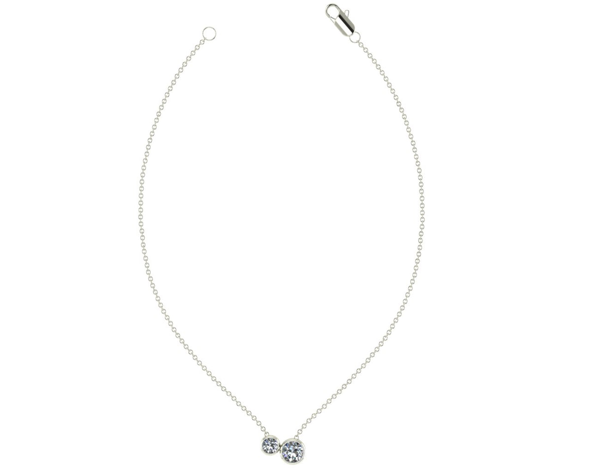 White gold diamond necklace, two stone pendant 