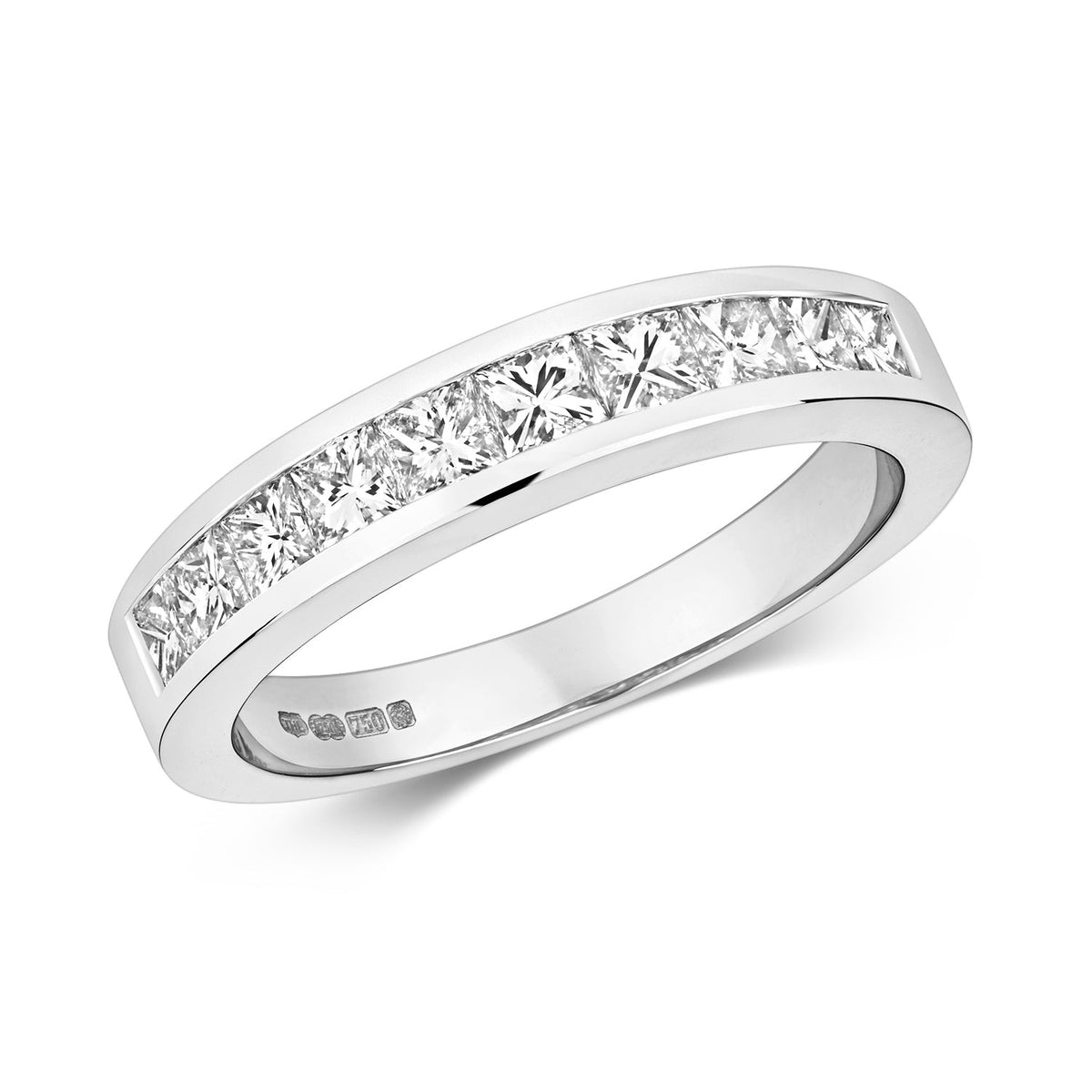 Diamond 10-stone channel set ring in 18ct white gold