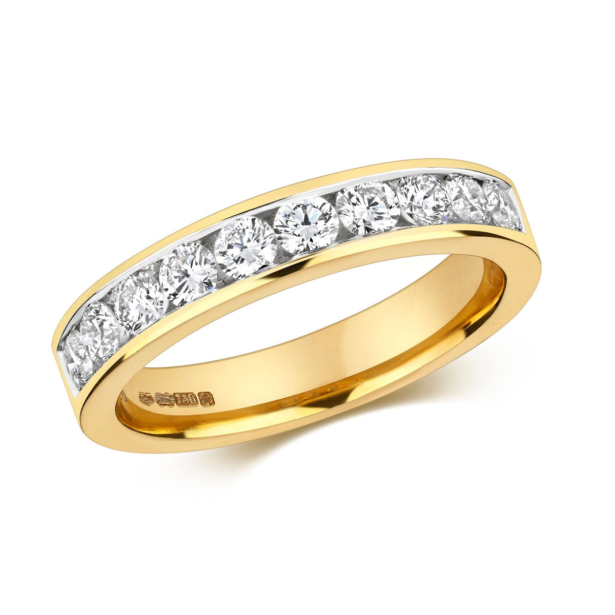 Diamond channel set half eternity ring in 18ct gold